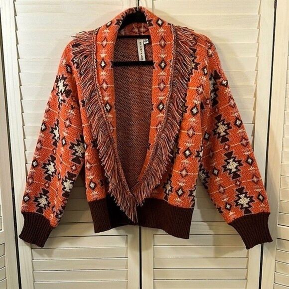 Sweater Jacket Large Grace + Karma Aztec Fringe Print - Picture 2 of 9